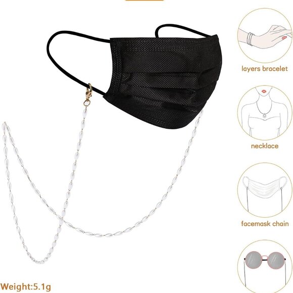 Eyeglasses Chain Beaded Pearl Mask Lanyard with Healing Crystals for Women - Picture 2 of 7